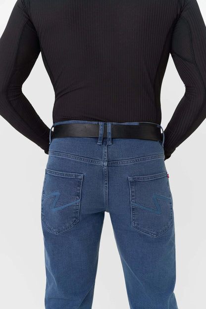 JAMES REGULAR BLUE – vyriški motociklininko džinsai, įprasto kirpimo, CORDURA®