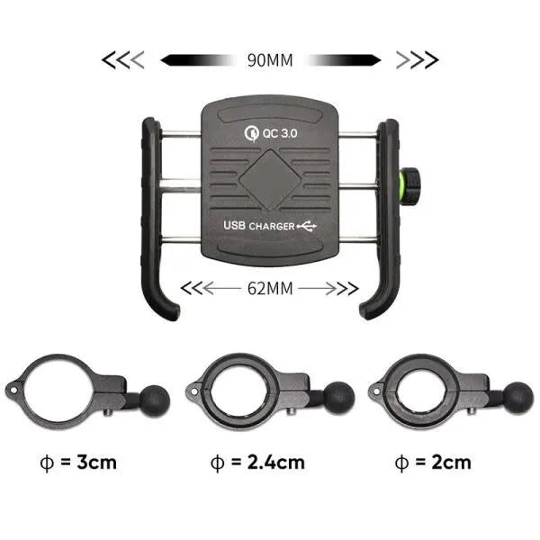 Motorcycle phone holder with fast USB charger - R9-metal USB QC UCH000154