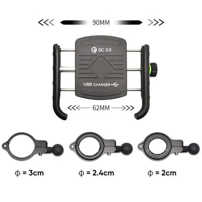 Motorcycle phone holder with fast USB charger - R9-metal USB QC UCH000154