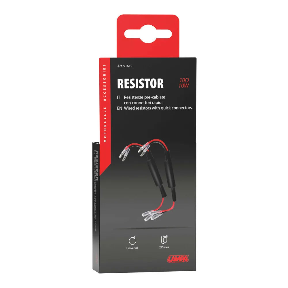 RESISTORS FOR LED TURN SIGNALS, WIRED RESISTORS WITH QUICK CONNECTORS – 2 PCS – 12V – 10 OHM – 10 W 91615