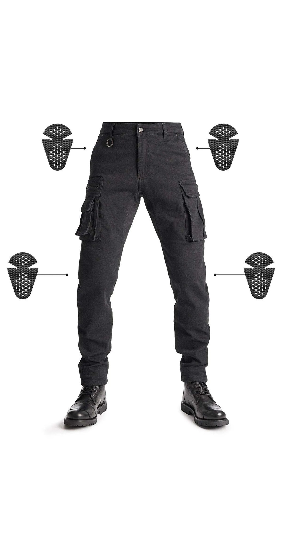 DESERT CARGO BLACK – vyriškos motociklininko kelnės „Cordura®“ chino stiliumi