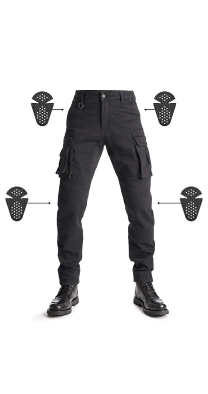 DESERT CARGO BLACK – vyriškos motociklininko kelnės „Cordura®“ chino stiliumi