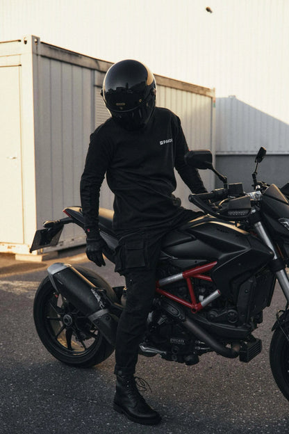 DESERT CARGO BLACK – vyriškos motociklininko kelnės „Cordura®“ chino stiliumi