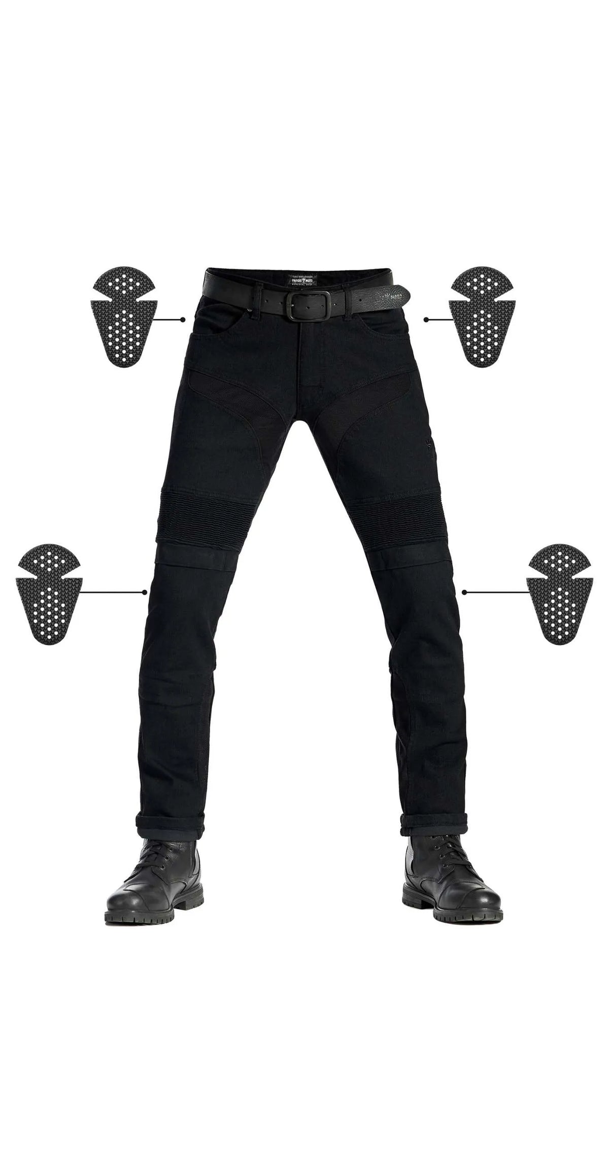 KARLDO SLIM BLACK – siauro kirpimo „Cordura®“ motociklininko džinsai vyrams