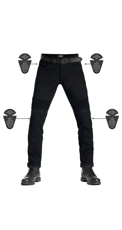 KARLDO SLIM BLACK – siauro kirpimo „Cordura®“ motociklininko džinsai vyrams