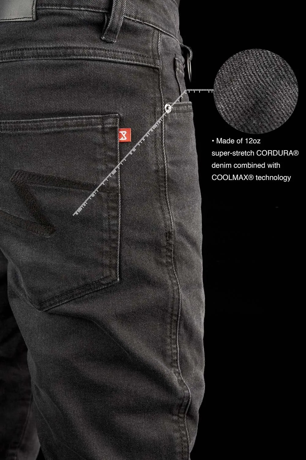 ROBBY SLIM BLACK – vyriški siauro kirpimo motociklininko džinsai iš Cordura®