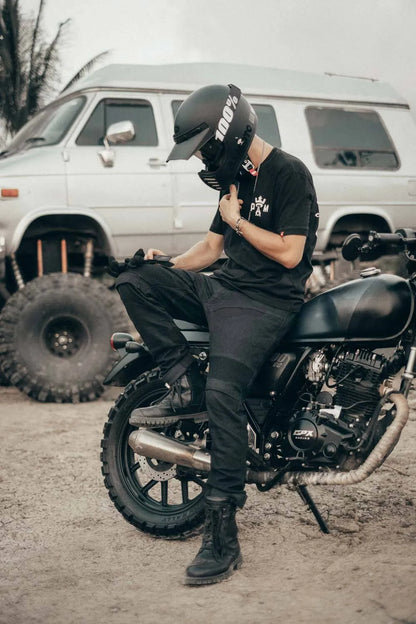 KARLDO SLIM BLACK – siauro kirpimo „Cordura®“ motociklininko džinsai vyrams